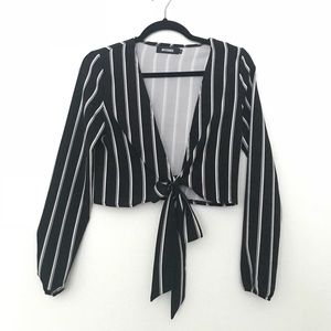 NWOT Missguided Tie Front Stripe Crop Top